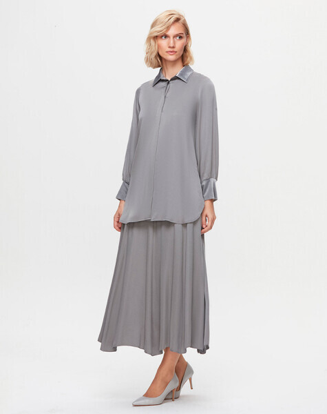 T25K-2005 Cupro Kloş Etek VİALE-GREY - 1