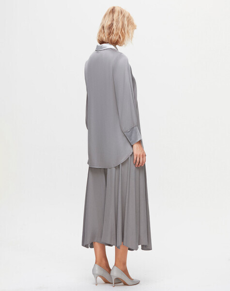 T25K-2005 Cupro Kloş Etek VİALE-GREY - 2