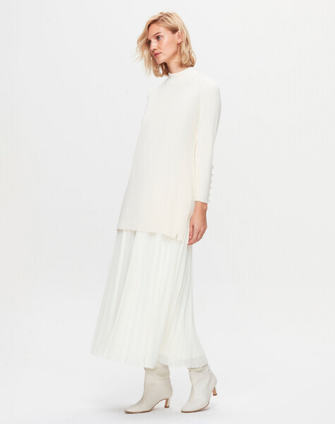 T25K-2009 Plise Şifon Etek FEDE-ECRU - 2