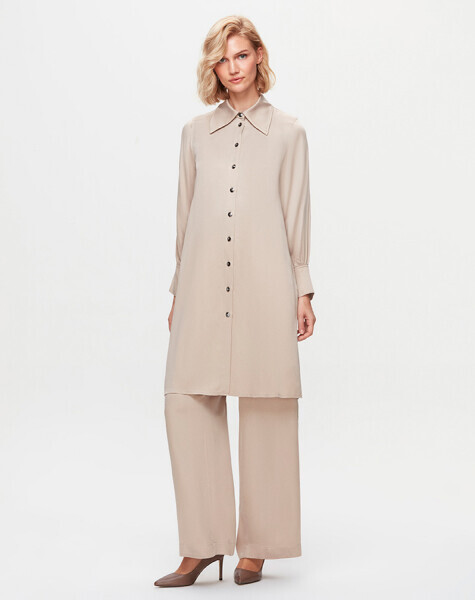 T25K-3000 Erkek Yaka Uzun Cupro Bej Gömlek - MISS DALIDA