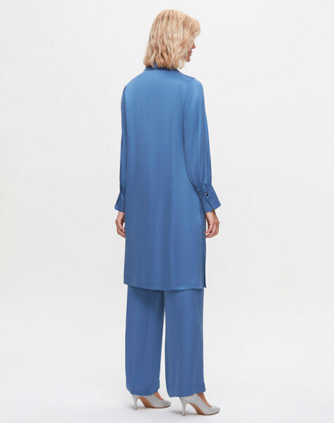 T25K-3000 Erkek Yaka Uzun Cupro Gömlek DARK BLUE - 2