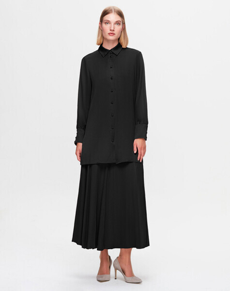 T25K-3001 Cupro Gömlek BLACK - MISS DALIDA