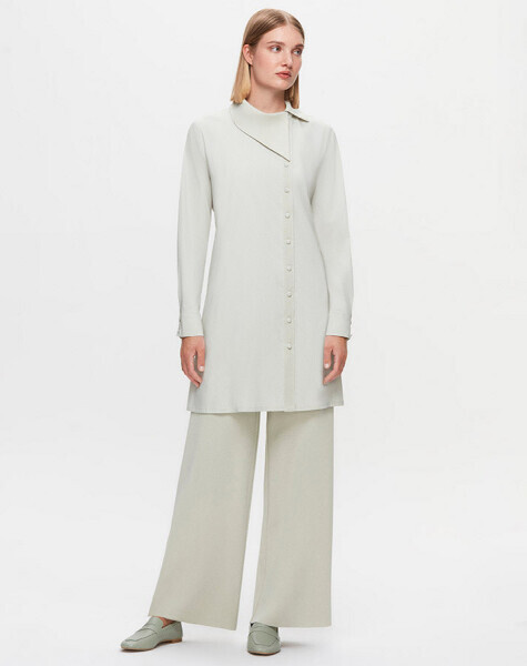 Asimetrik Kesim Gri Gömlek - 1