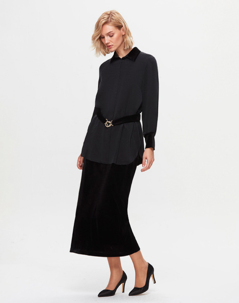 T25K-3003 Kadife Detaylı Gömlek BLACK - MISS DALIDA (1)
