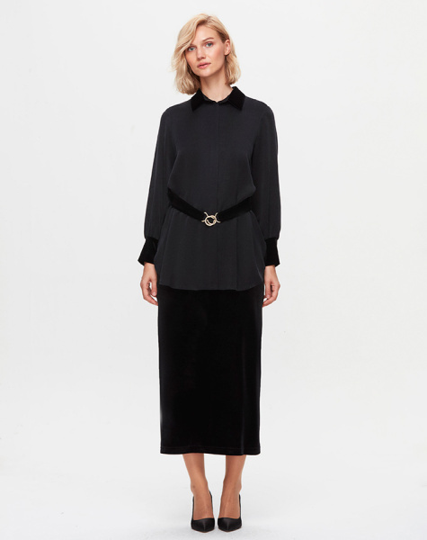 T25K-3003 Kadife Detaylı Gömlek BLACK 