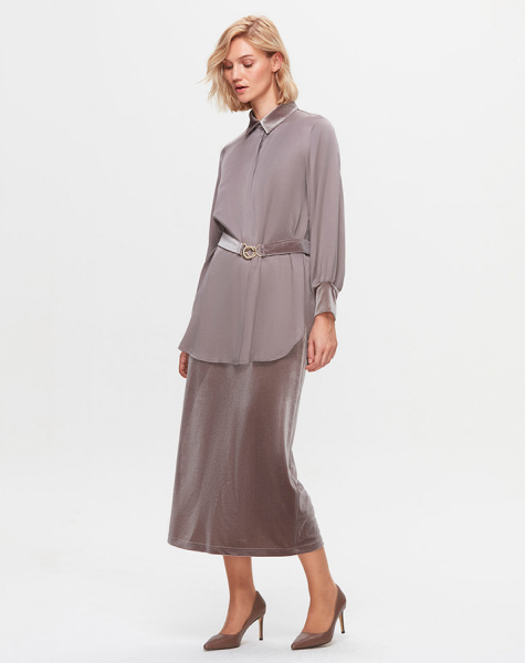 T25K-3003 Kadife Detaylı Gömlek GREY - MISS DALIDA