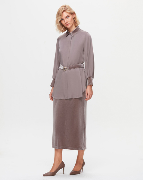 T25K-3003 Kadife Detaylı Gömlek MİNK - 2