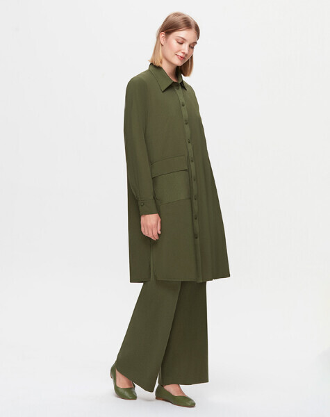 T25K-3004 Tek Cepli Poplin Gömlek GREEN 