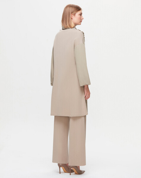 T25K-3005 Önü Büzgü Detaylı Poplin Gömlek 8YR71-STONE - 3