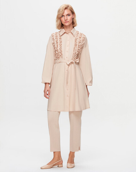 T25K-3005 Önü Büzgü Detaylı Poplin Gömlek YR23T-SAND - 2