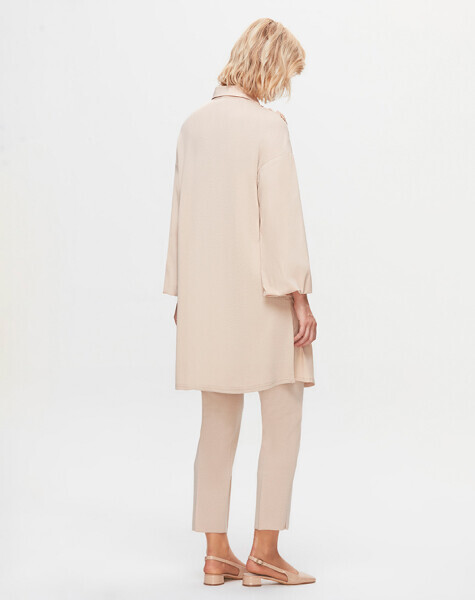 T25K-3005 Önü Büzgü Detaylı Poplin Gömlek YR23T-SAND - 3