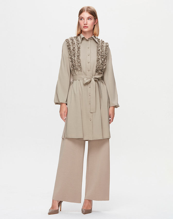 T25K-3005 Poplin Shirt with Gather Detail on the Front - 6