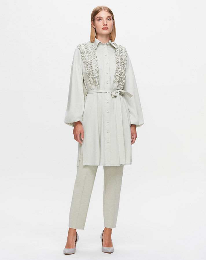 T25K-3005 Poplin Shirt with Gather Detail on the Front - 1