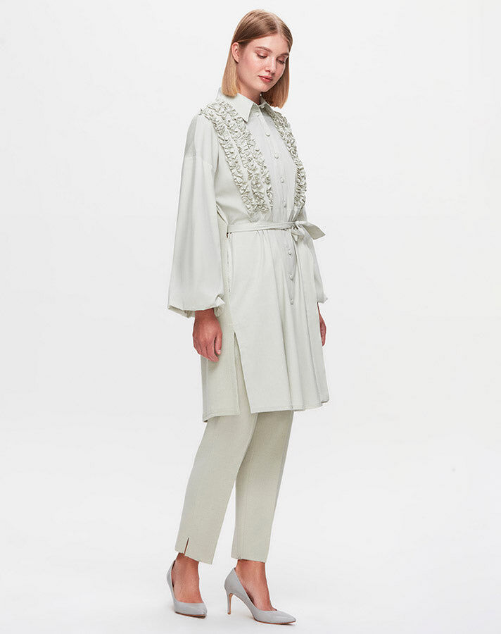 T25K-3005 Poplin Shirt with Gather Detail on the Front - 2
