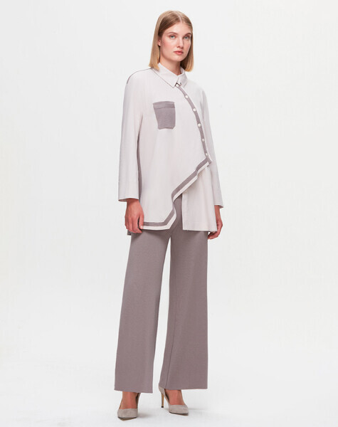 T25K-3006 Triko Detaylı Asimetrik Kesim Poplin Gömlek SCURE-MİNK 