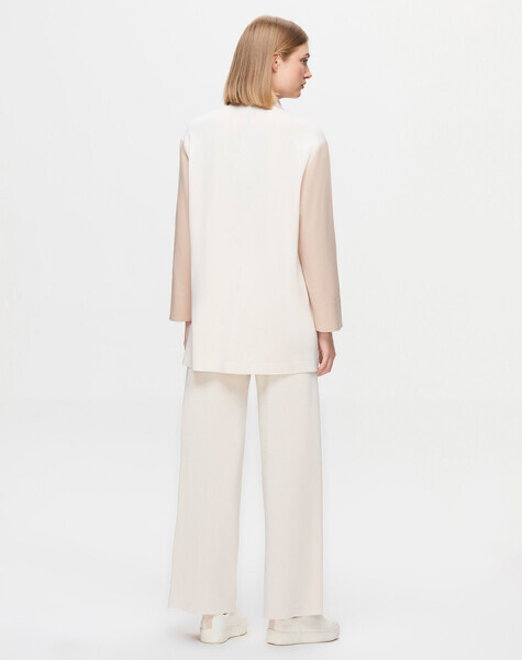 T25K-3006 Triko Detaylı Asimetrik Kesim Poplin Gömlek YY872-BONE - MISS DALIDA (1)