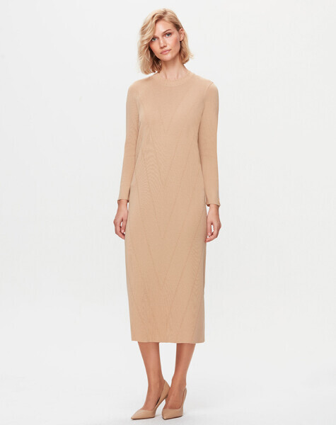 T25K-4000 Örgü Desenli Triko Elbise DIDO-BEİGE - 1