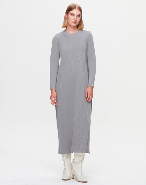 T25K-4000 Örgü Desenli Triko Elbise VİALE-GREY - MISS DALIDA