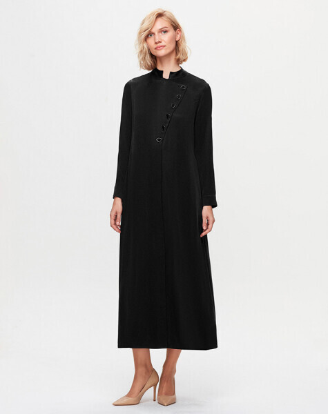 T25K-4001 Renkli Düğmeli Cupro Elbise BLACK - MISS DALIDA