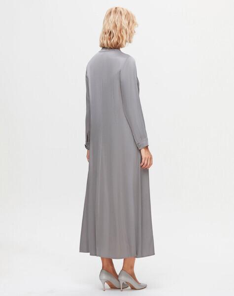 T25K-4001 Renkli Düğmeli Cupro Elbise GREY - MISS DALIDA (1)
