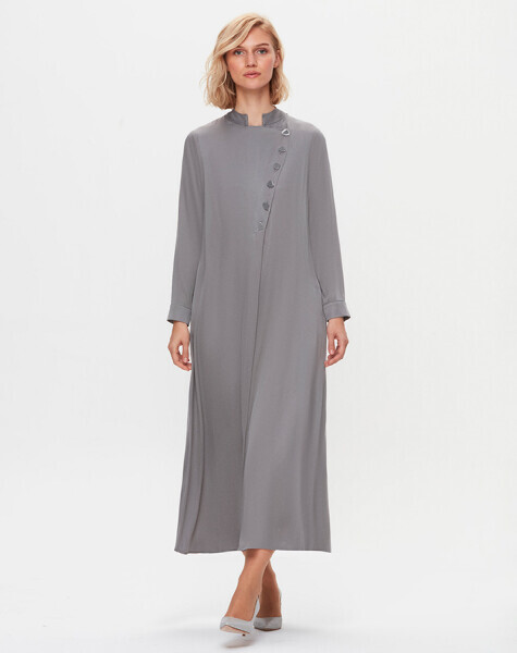 T25K-4001 Renkli Düğmeli Cupro Elbise GREY - 1