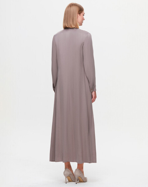 T25K-4001 Renkli Düğmeli Cupro Elbise MİNK - 2