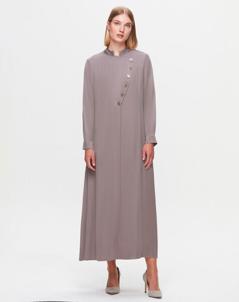 T25K-4001 Renkli Düğmeli Cupro Elbise MİNK 