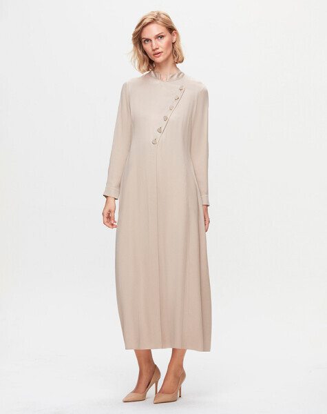 T25K-4001 Renkli Düğmeli Cupro Elbise STONE - 1