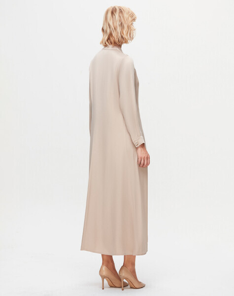 T25K-4001 Renkli Düğmeli Cupro Elbise STONE - 3