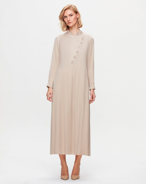 T25K-4001 Renkli Düğmeli Cupro Elbise STONE - 2