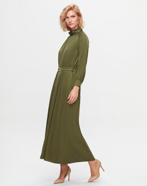 T25K-4002 Dik Yaka Cupro Elbise BLACK - 1