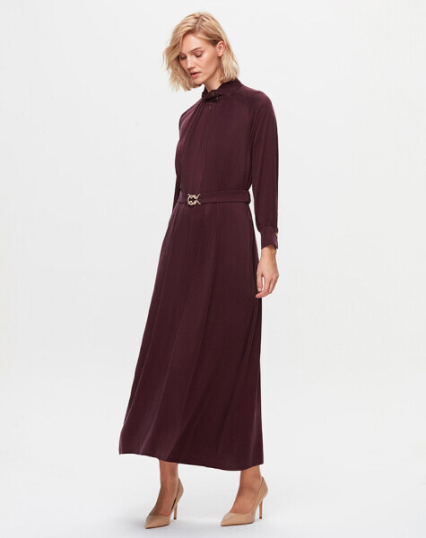 T25K-4002 Dik Yaka Cupro Elbise BLACK - 13