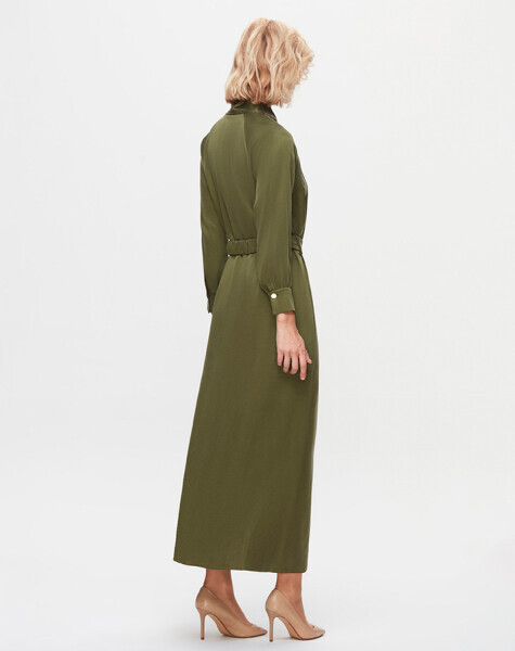 T25K-4002 Dik Yaka Cupro Elbise BLACK - 4