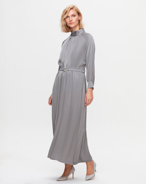 T25K-4002 High Collar Satin Dress - 6