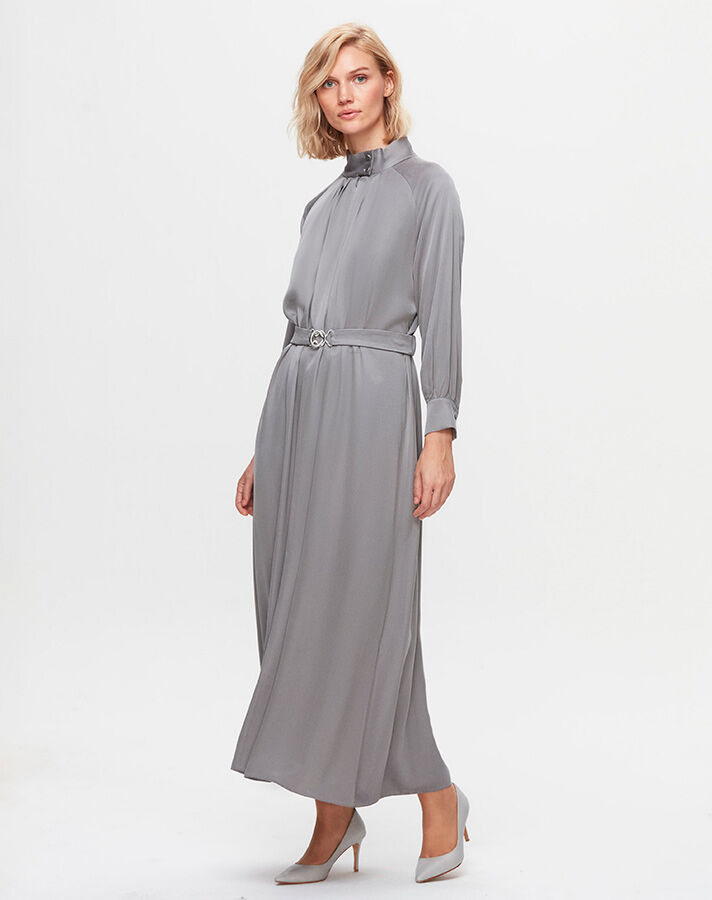 T25K-4002 High Collar Satin Dress - 6