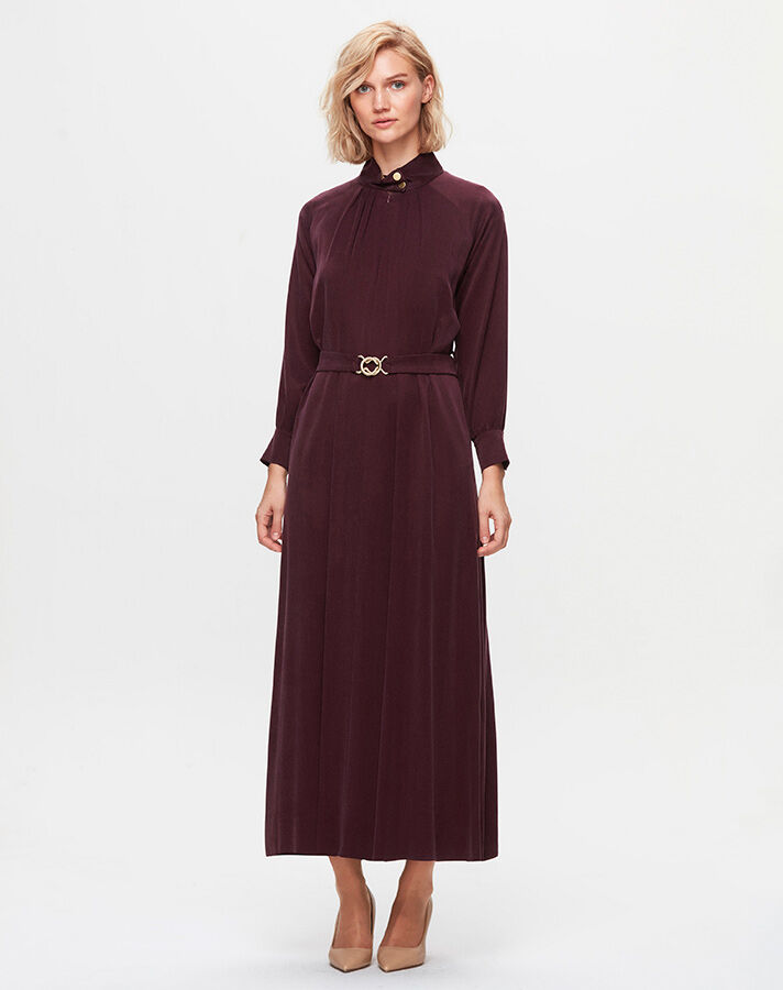 T25K-4002 High Collar Satin Dress - 9