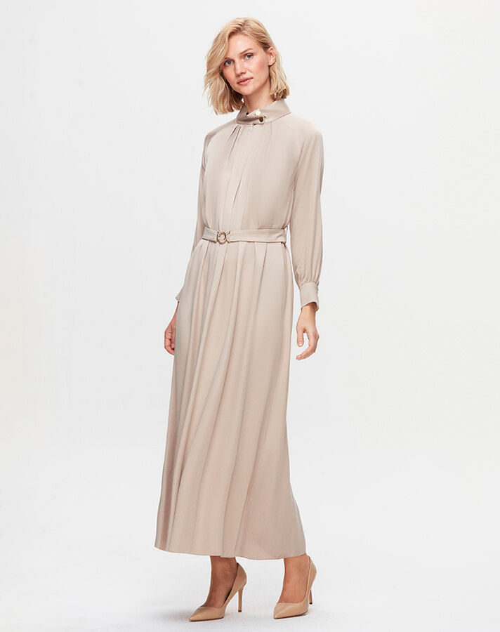 T25K-4002 High Collar Satin Dress - 2