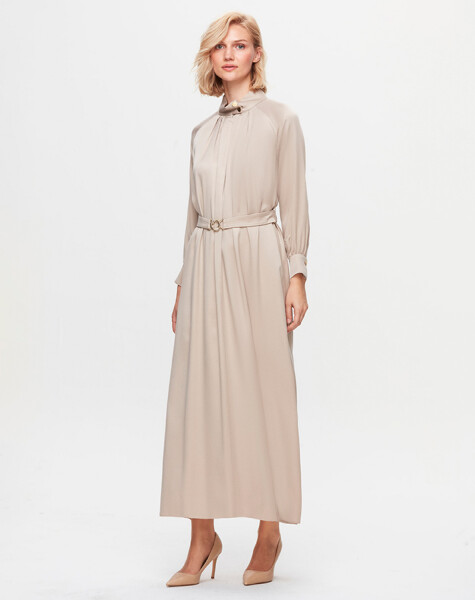 T25K-4002 High Collar Satin Dress - 1