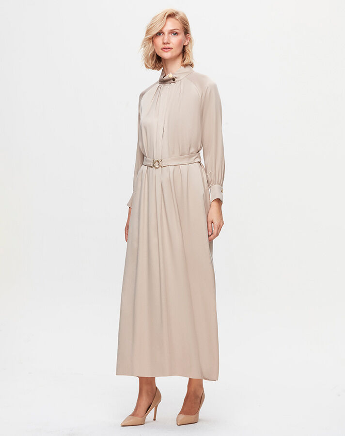 T25K-4002 High Collar Satin Dress - 1