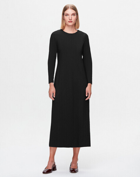 T25K-4003 Uzun Kollu Kumaş Elbise BLACK 