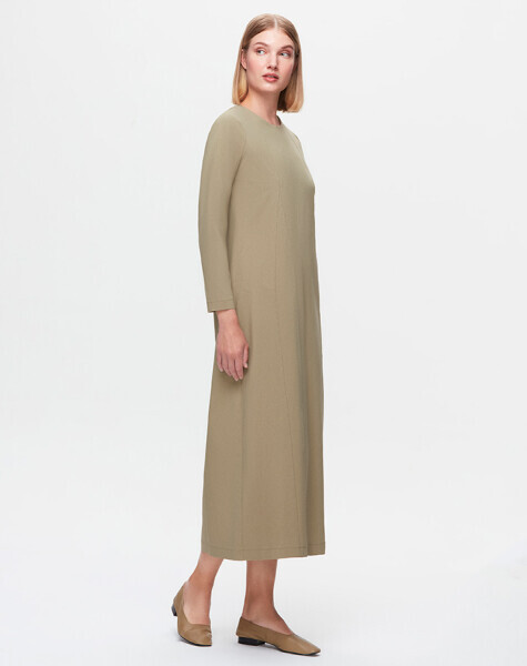 T25K-4003 Uzun Kollu Kumaş Elbise GREEN - 1