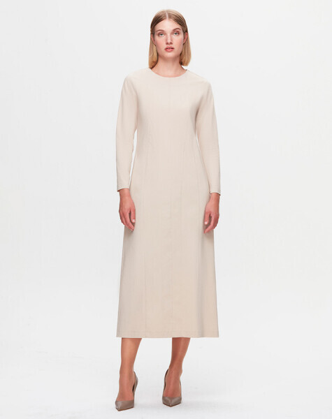 T25K-4003 Uzun Kollu Kumaş Elbise STONE 