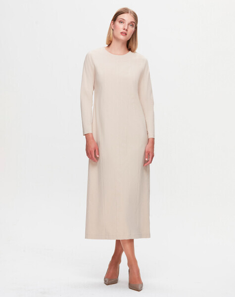 T25K-4003 Uzun Kollu Kumaş Elbise STONE - 2