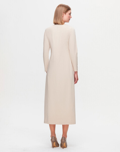 T25K-4003 Uzun Kollu Kumaş Elbise STONE - 3