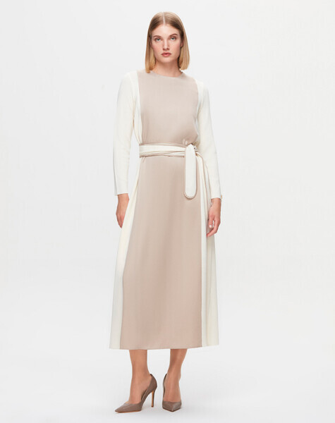 T25K-4005 Beli Kuşaklı Cupro Detaylı Elbise FEDE-ECRU - 2