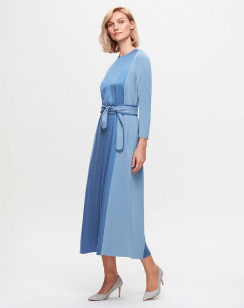 T25K-4005 Beli Kuşaklı Cupro Detaylı Elbise PB13E-BLUE - MISS DALIDA (1)