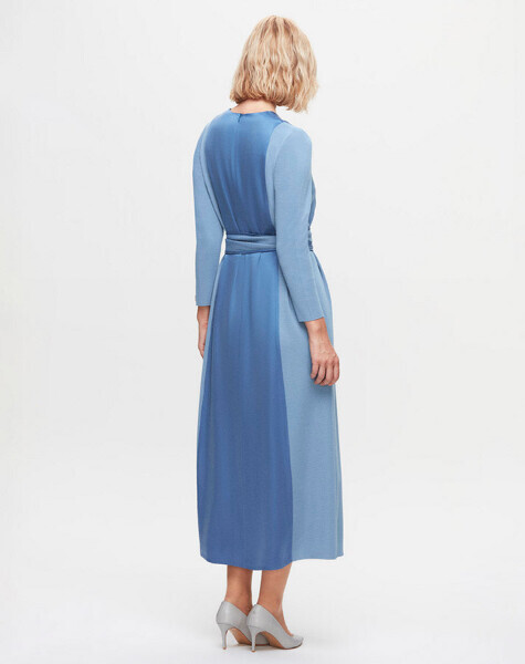T25K-4005 Beli Kuşaklı Cupro Detaylı Elbise PB13E-BLUE - 3