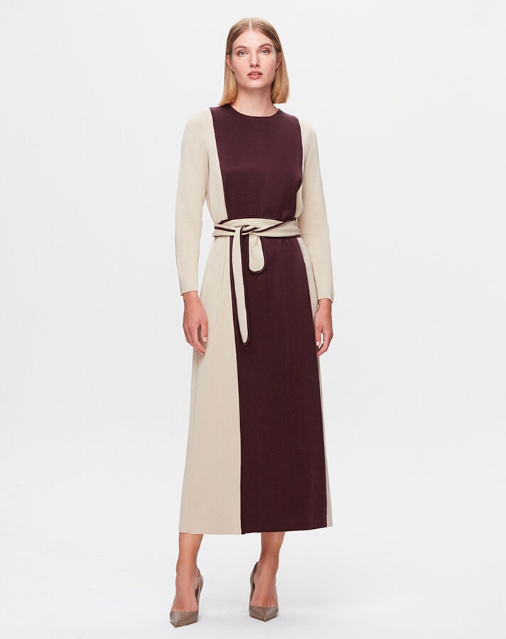 T25K-4005 Waist Belted Satin Detailed Dress - 4