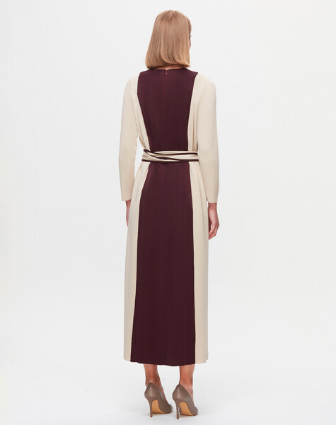 T25K-4005 Waist Belted Satin Detailed Dress - 6