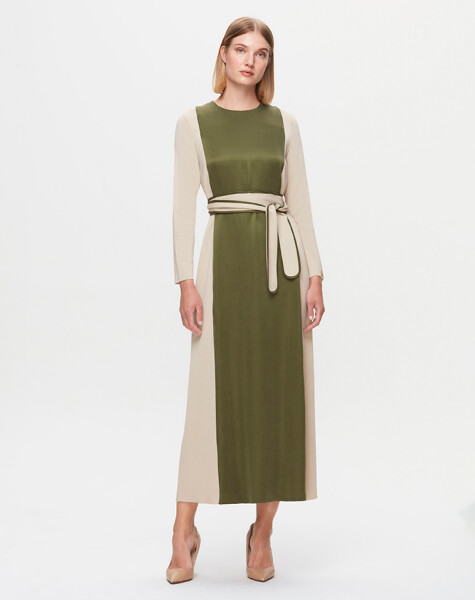 T25K-4005 Waist Belted Satin Detailed Dress - 8